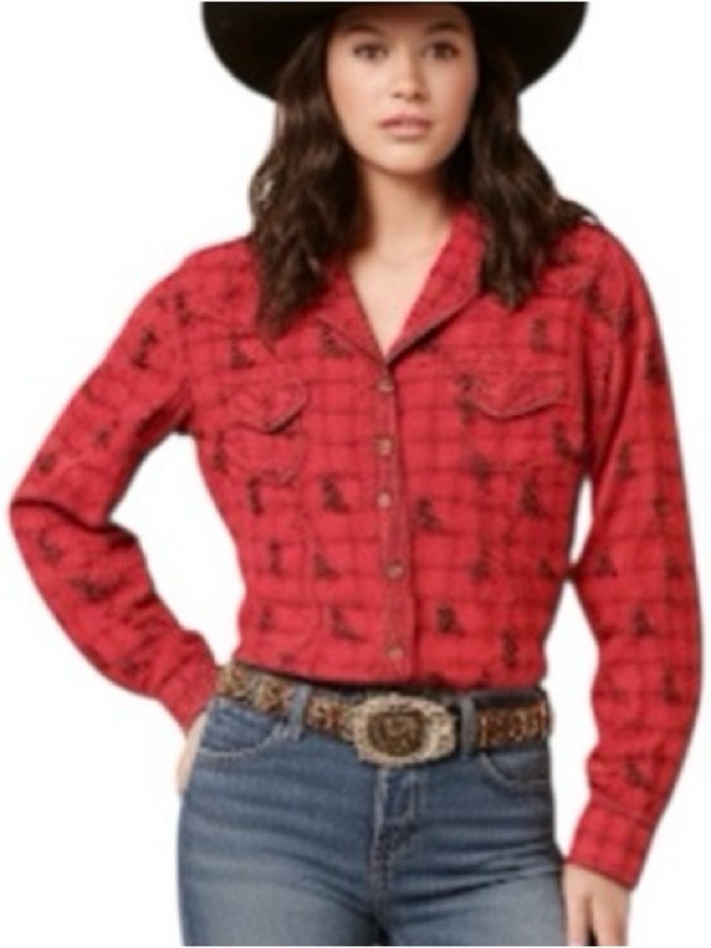 Barn Fly Trading Red Western Snap Shirt – Cowboy Boot Print (XL)